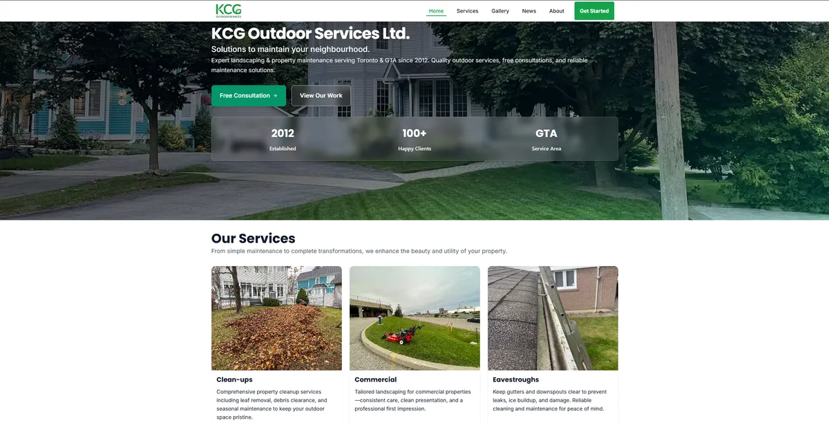 KCG Outdoor Services website showcase