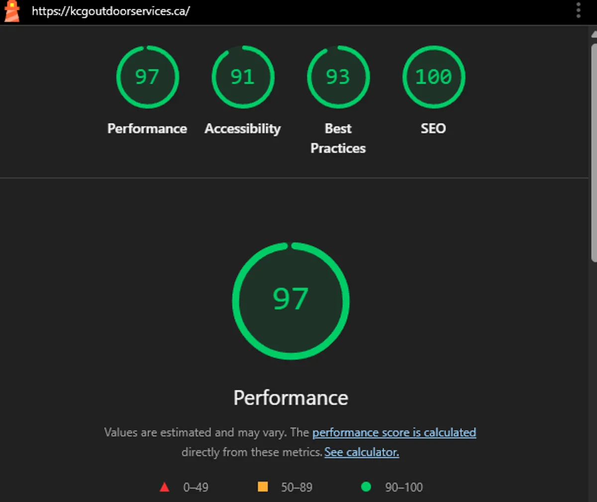 KCG Outdoor Services Lighthouse performance report
